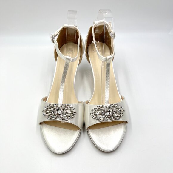 Touch Ups‎ Womens Size 9.5 Ophelia White Satin Jeweled Dress Sandals Heels Shoes - Picture 2 of 13